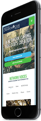 A mobile phone displaying the homepage of Mennonite Creation Care Network